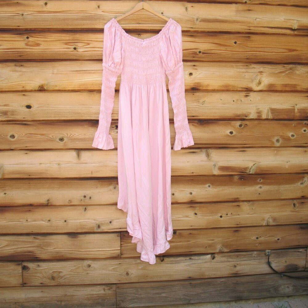 NWT Sleeper Juliette Shirred Asymmetric Dress in Pink - Picture 7 of 11